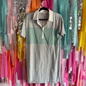 Striped Polo Style Dress - Green and White